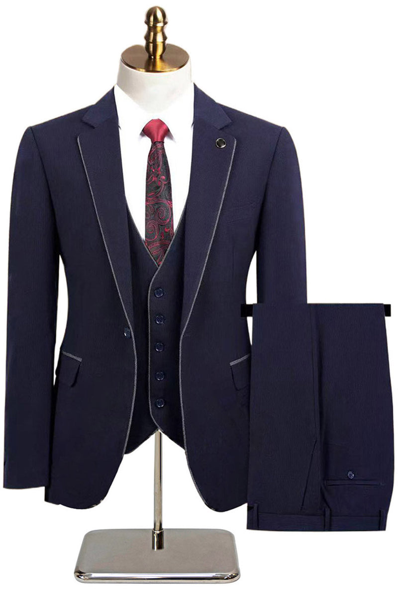 Laden Sie das Bild in den Galerie-Viewer, Taupe 3-teilige Slim-Fit Anzüge mit gekerbtem Revers und einem Knopf für Herren