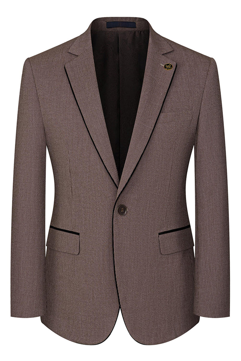 Laden Sie das Bild in den Galerie-Viewer, Taupe 3-teilige Slim-Fit Anzüge mit gekerbtem Revers und einem Knopf für Herren