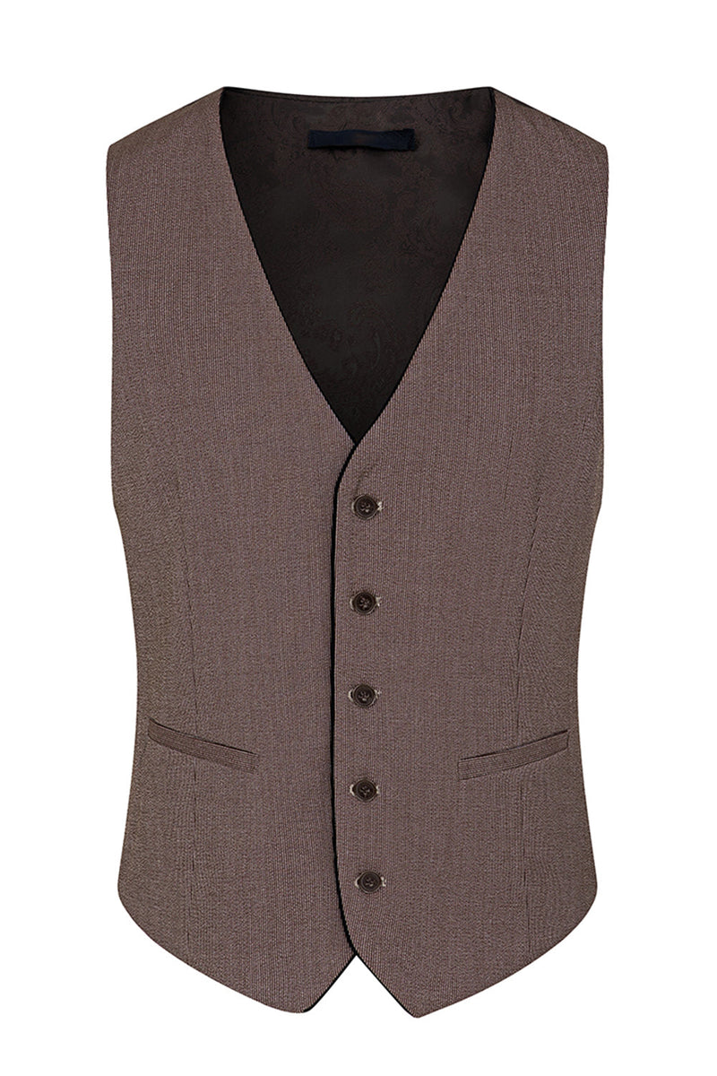 Laden Sie das Bild in den Galerie-Viewer, Taupe 3-teilige Slim-Fit Anzüge mit gekerbtem Revers und einem Knopf für Herren