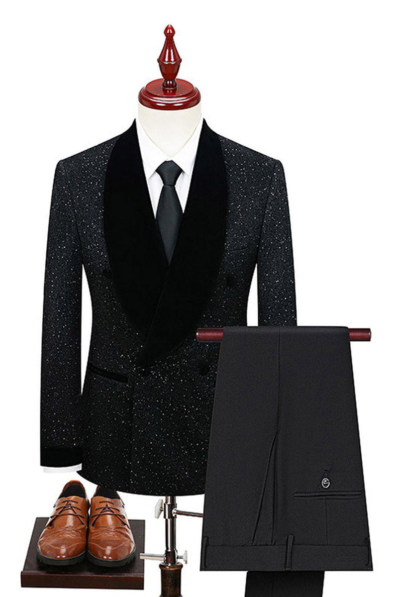 Laden Sie das Bild in den Galerie-Viewer, 2 Stück Schal Revers Zweireihige Weiße Herren Hochzeitsanzüge