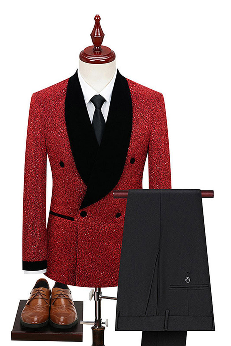 Laden Sie das Bild in den Galerie-Viewer, 2 Stück Schal Revers Zweireihige Weiße Herren Hochzeitsanzüge