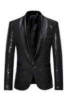 Laden Sie das Bild in den Galerie-Viewer, Glitzernder Blauer Schal Revers mit einem Knopf Herren Ballblazer