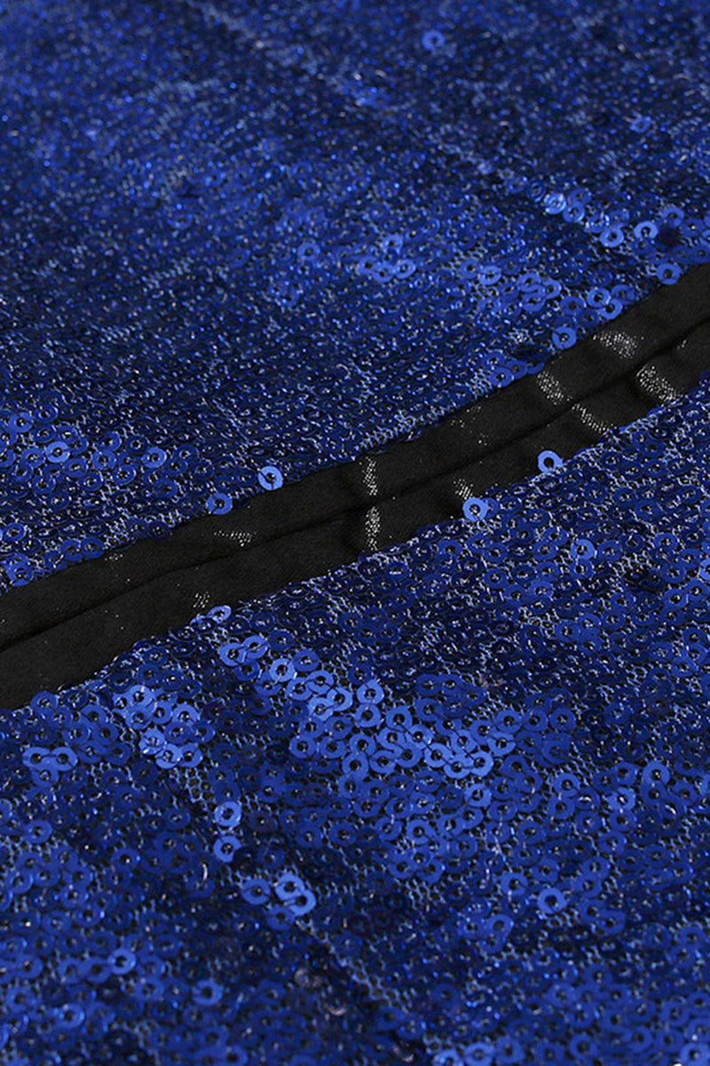 Laden Sie das Bild in den Galerie-Viewer, Glitzernder Blauer Schal Revers mit einem Knopf Herren Ballblazer