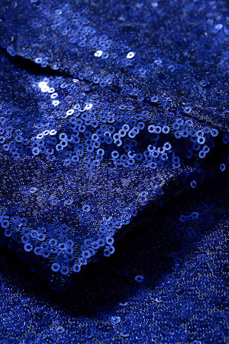 Laden Sie das Bild in den Galerie-Viewer, Glitzernder Blauer Schal Revers mit einem Knopf Herren Ballblazer