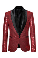 Laden Sie das Bild in den Galerie-Viewer, Glitzernder Blauer Schal Revers mit einem Knopf Herren Ballblazer