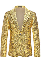 Laden Sie das Bild in den Galerie-Viewer, Glitzernde Goldene Pailletten mit gekerbtem Revers 2-teilige Ballanzüge