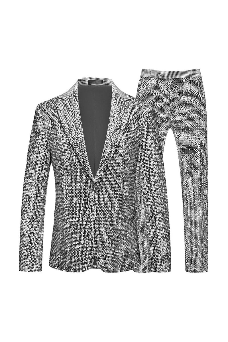 Laden Sie das Bild in den Galerie-Viewer, Glitzernde Goldene Pailletten mit gekerbtem Revers 2-teilige Ballanzüge