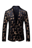 Laden Sie das Bild in den Galerie-Viewer, Herren Schwarz-goldener Bedruckter Ballblazer mit gekerbtem Revers