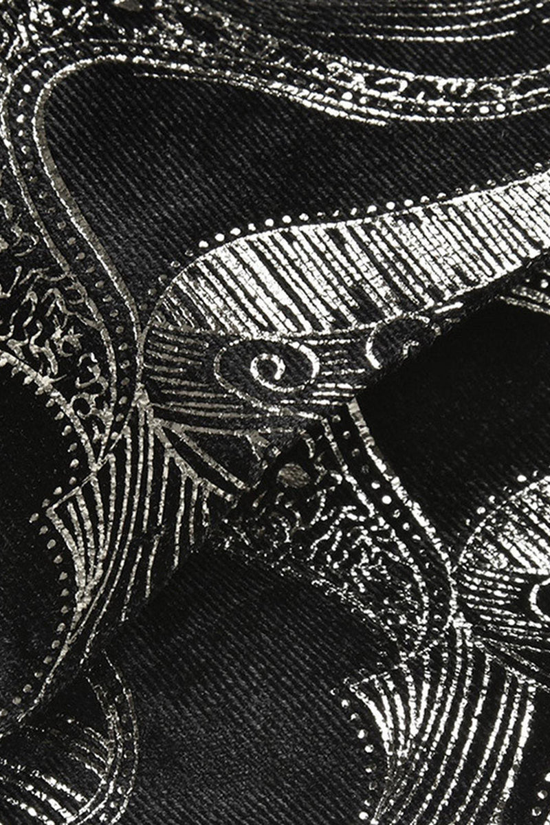 Laden Sie das Bild in den Galerie-Viewer, Schwarz Silber Schal Revers Bedruckte Herrenanzüge