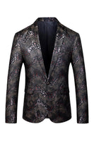 Laden Sie das Bild in den Galerie-Viewer, Schwarzer Bedruckter Herren Ballblazer mit gekerbtem Revers