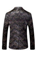 Laden Sie das Bild in den Galerie-Viewer, Schwarzer Bedruckter Herren Ballblazer mit gekerbtem Revers