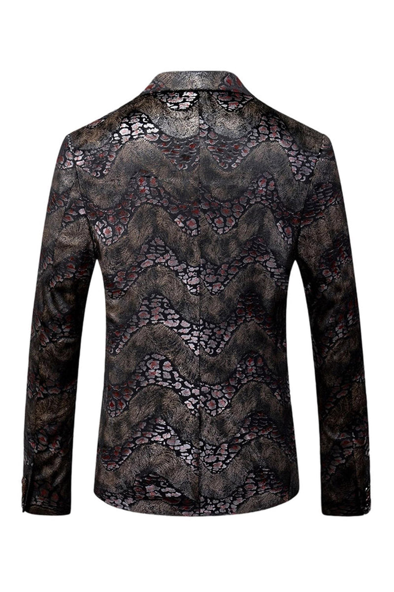 Laden Sie das Bild in den Galerie-Viewer, Schwarzer Bedruckter Herren Ballblazer mit gekerbtem Revers