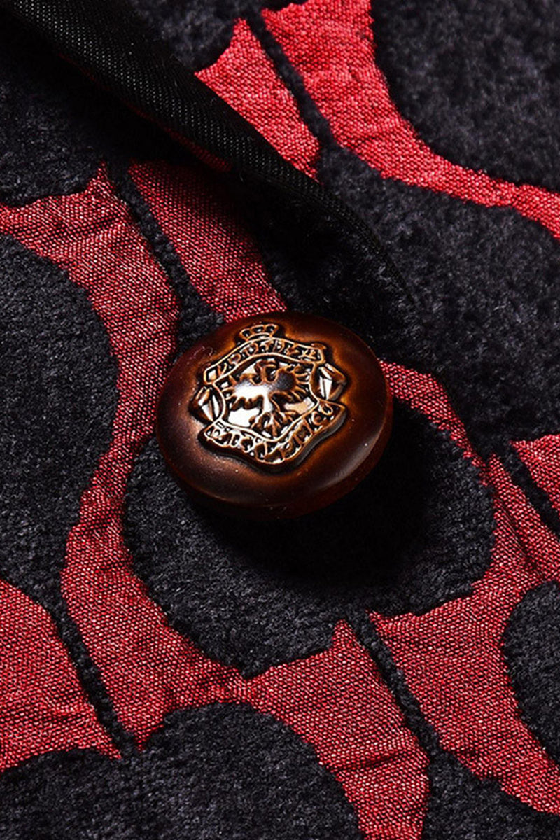 Laden Sie das Bild in den Galerie-Viewer, Schwarz Rot Bedruckter Ballblazer mit Schal und Revers