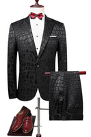 Laden Sie das Bild in den Galerie-Viewer, Schwarze Textur Peak Revers 2-teilige Ballanzüge