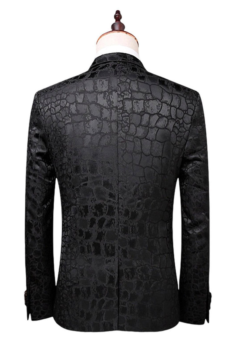 Laden Sie das Bild in den Galerie-Viewer, Schwarze Textur Peak Revers 2-teilige Ballanzüge