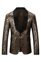 Laden Sie das Bild in den Galerie-Viewer, Glitzernder Goldener Schal Revers Herren Ballblazer