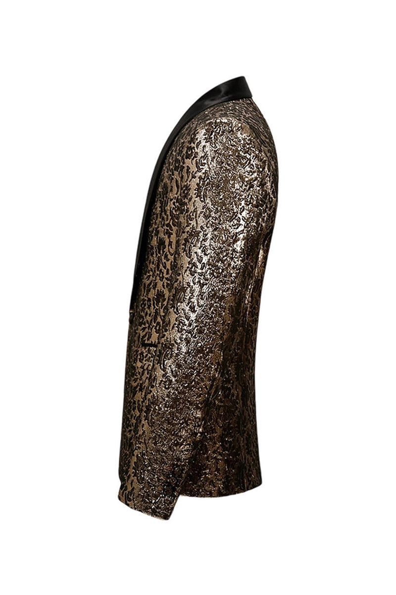 Laden Sie das Bild in den Galerie-Viewer, Glitzernder Goldener Schal Revers Herren Ballblazer