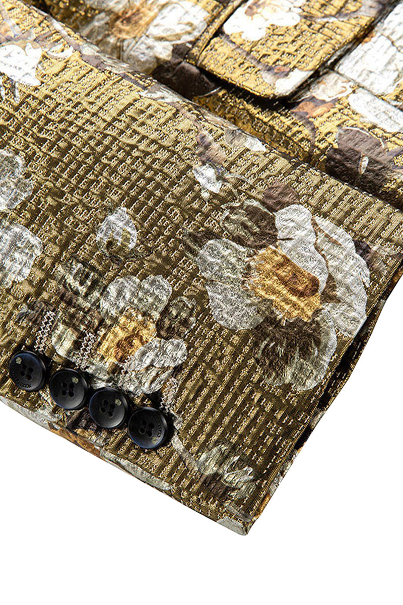 Laden Sie das Bild in den Galerie-Viewer, Goldener Bedruckter Geblümter Ballblazer mit einem Knopf