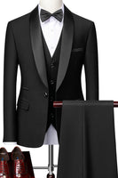 Laden Sie das Bild in den Galerie-Viewer, Herren Schwarze Schal Revers Einknopf Formelle Anzüge