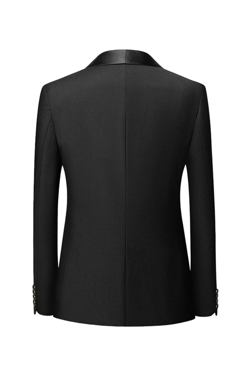 Laden Sie das Bild in den Galerie-Viewer, Herren Schwarze Schal Revers Einknopf Formelle Anzüge