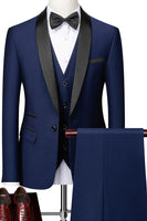 Laden Sie das Bild in den Galerie-Viewer, Herren Schwarze Schal Revers Einknopf Formelle Anzüge