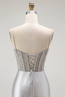 Laden Sie das Bild in den Galerie-Viewer, Rotes Meerjungfrau Spaghettiträger Korsett Plissee Langes Ballkleid mit Schlitz