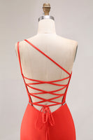 Laden Sie das Bild in den Galerie-Viewer, Dunkelgrünes Einschultriges Meerjungfrauen Perlen Abendkleid mit Schlitz