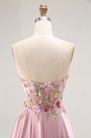 Laden Sie das Bild in den Galerie-Viewer, Herzausschnitt A Linie Appliziertes Graues Rosa Ballkleid mit Schlitz