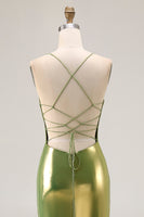 Laden Sie das Bild in den Galerie-Viewer, Gold Metallic Langes Meerjungfrauen Gestuftes Ballkleid mit Schnürung und Schlitz