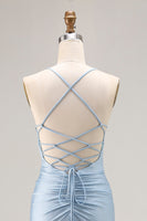 Laden Sie das Bild in den Galerie-Viewer, Hellblaues Langes Meerjungfrauen Ballkleid mit Schnürung und Schlitz
