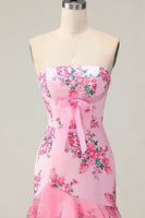 Laden Sie das Bild in den Galerie-Viewer, Weiß-Blaue Blume Meerjungfrau Trägerloses Langes Ballkleid mit Rüschen