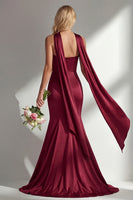 Laden Sie das Bild in den Galerie-Viewer, Bordeauxrotes Trägerloses Meerjungfrauen Satin Konvertierbares Langes Ballkleid mit Girlande