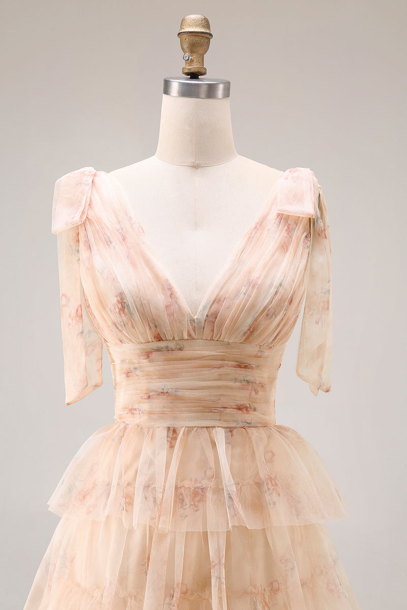 Laden Sie das Bild in den Galerie-Viewer, Grünes A-Linie Gestuftes Rüschen Langes Ballkleid mit Schlitz