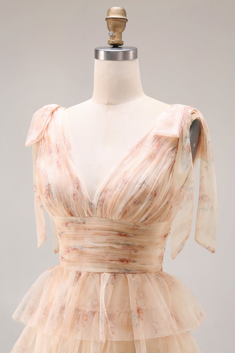 Laden Sie das Bild in den Galerie-Viewer, Grünes A-Linie Gestuftes Rüschen Langes Ballkleid mit Schlitz