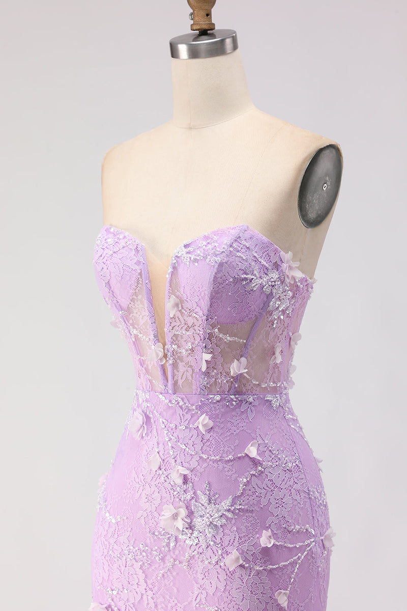 Laden Sie das Bild in den Galerie-Viewer, Trägerloses Gelbes Meerjungfrauen Spitze Korsett Langes Ballkleid mit Perlen