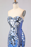 Laden Sie das Bild in den Galerie-Viewer, Königsblaues Meerjungfrauen-Trägerloses, seitlich besetztes Seitenschlitz langes Abschlussballkleid mit Spiegel