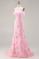 Laden Sie das Bild in den Galerie-Viewer, Rosa 3D-Blumen Schulterfreies Meerjungfrauen Ballkleid