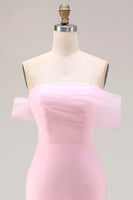 Laden Sie das Bild in den Galerie-Viewer, Rosa 3D-Blumen Schulterfreies Meerjungfrauen Ballkleid