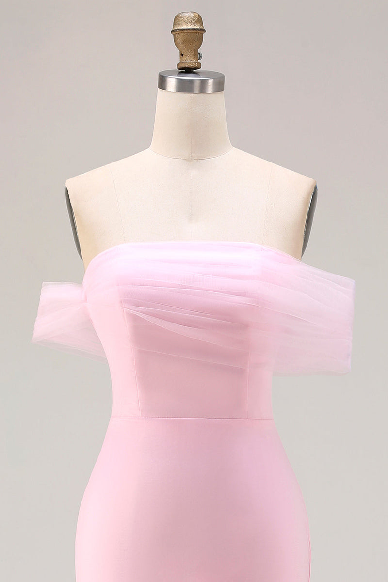 Laden Sie das Bild in den Galerie-Viewer, Rosa 3D-Blumen Schulterfreies Meerjungfrauen Ballkleid