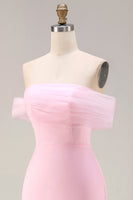 Laden Sie das Bild in den Galerie-Viewer, Rosa 3D-Blumen Schulterfreies Meerjungfrauen Ballkleid