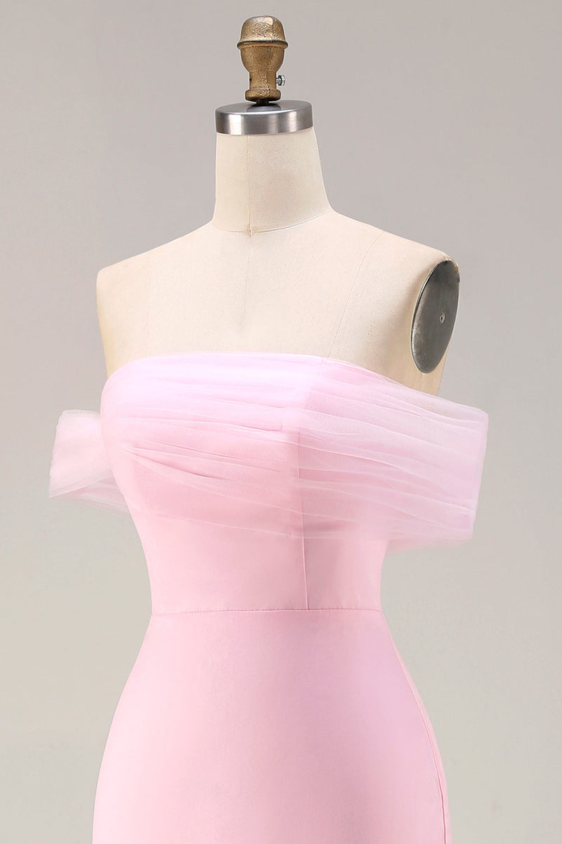 Laden Sie das Bild in den Galerie-Viewer, Rosa 3D-Blumen Schulterfreies Meerjungfrauen Ballkleid