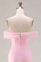 Laden Sie das Bild in den Galerie-Viewer, Rosa 3D-Blumen Schulterfreies Meerjungfrauen Ballkleid