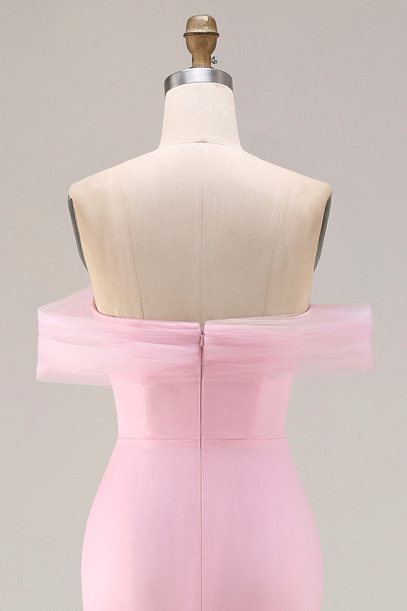 Laden Sie das Bild in den Galerie-Viewer, Rosa 3D-Blumen Schulterfreies Meerjungfrauen Ballkleid