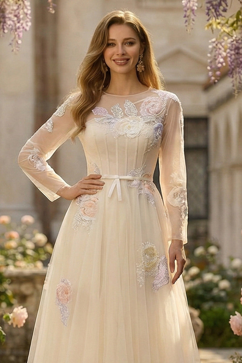 Laden Sie das Bild in den Galerie-Viewer, Flieder A-Linie Korsett Pailletten Tüll Langes Ballkleid mit langen Ärmeln