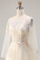 Laden Sie das Bild in den Galerie-Viewer, Flieder Korsett Tüll Langes A-Linie Korsett Ballkleid mit Langen Ärmeln