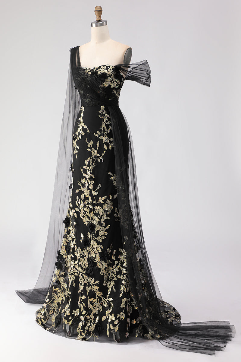 Laden Sie das Bild in den Galerie-Viewer, Grünes Meerjungfrau Eine Schulter 3D-Blumen Pailletten Langes Ballkleid mit Girlande