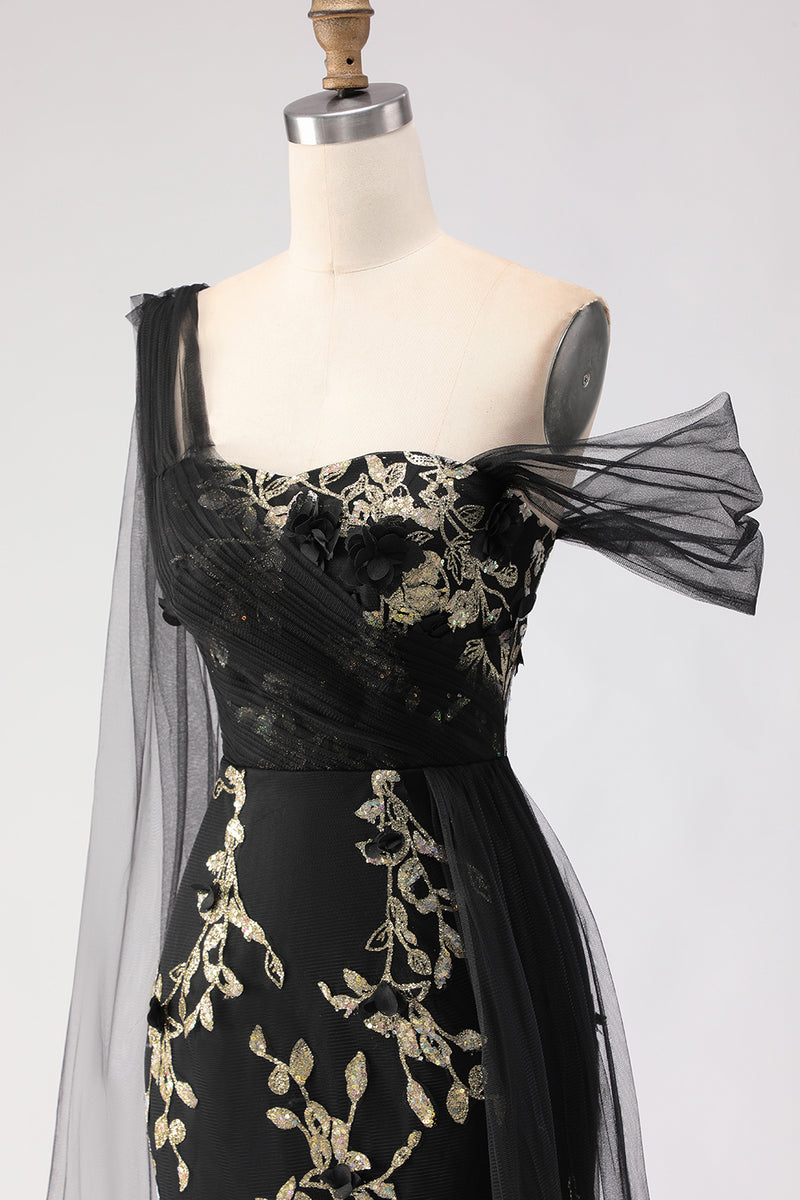 Laden Sie das Bild in den Galerie-Viewer, Grünes Meerjungfrau Eine Schulter 3D-Blumen Pailletten Langes Ballkleid mit Girlande