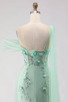 Laden Sie das Bild in den Galerie-Viewer, Grünes Meerjungfrau Eine Schulter 3D-Blumen Pailletten Langes Ballkleid mit Girlande