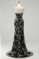 Laden Sie das Bild in den Galerie-Viewer, Schwarzes Meerjungfrauen Trägerloses Langes Ballkleid mit Perlen