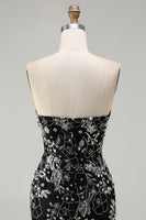 Laden Sie das Bild in den Galerie-Viewer, Schwarzes Meerjungfrauen Trägerloses Langes Ballkleid mit Perlen